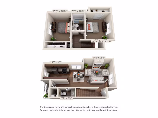 2 Bedroom / 1.5 Bathrooms J-102 floor plan